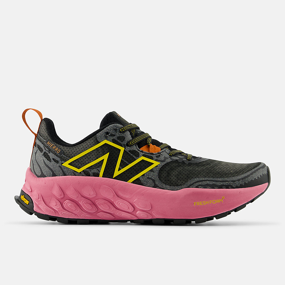 New Balance Fresh Foam X Hierro v8 Shoes Black with Real Pink and Ginger Lemon